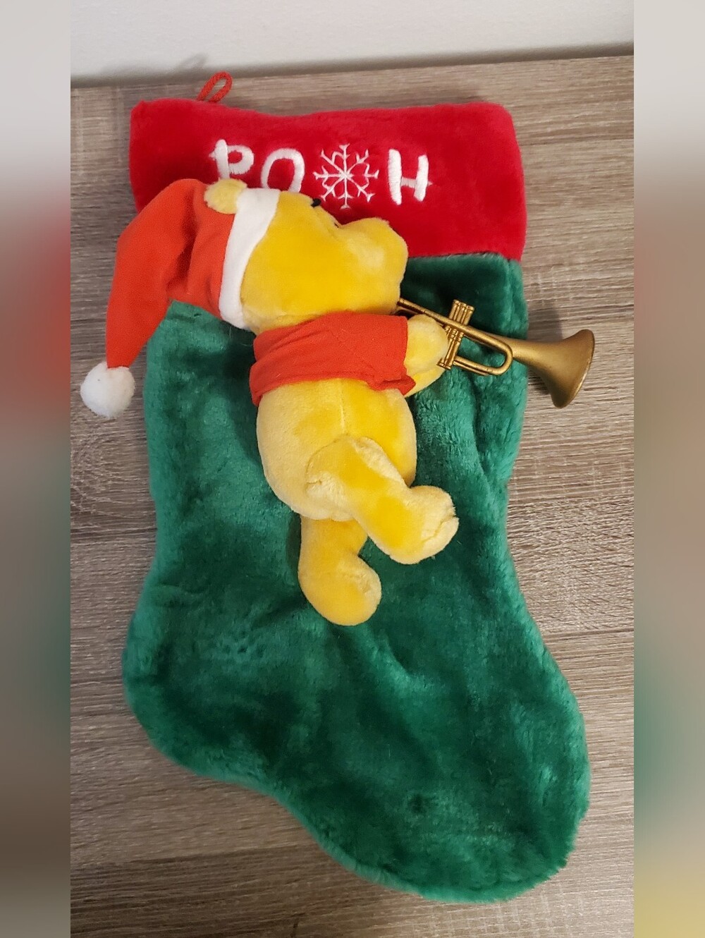 Vintage 90s Disney Winnie the Pooh 3D Plush on Christmas Stocking